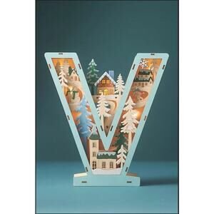 Anthropologie Wonderland Scene Monogram Initial Letter V Christmas Holiday light